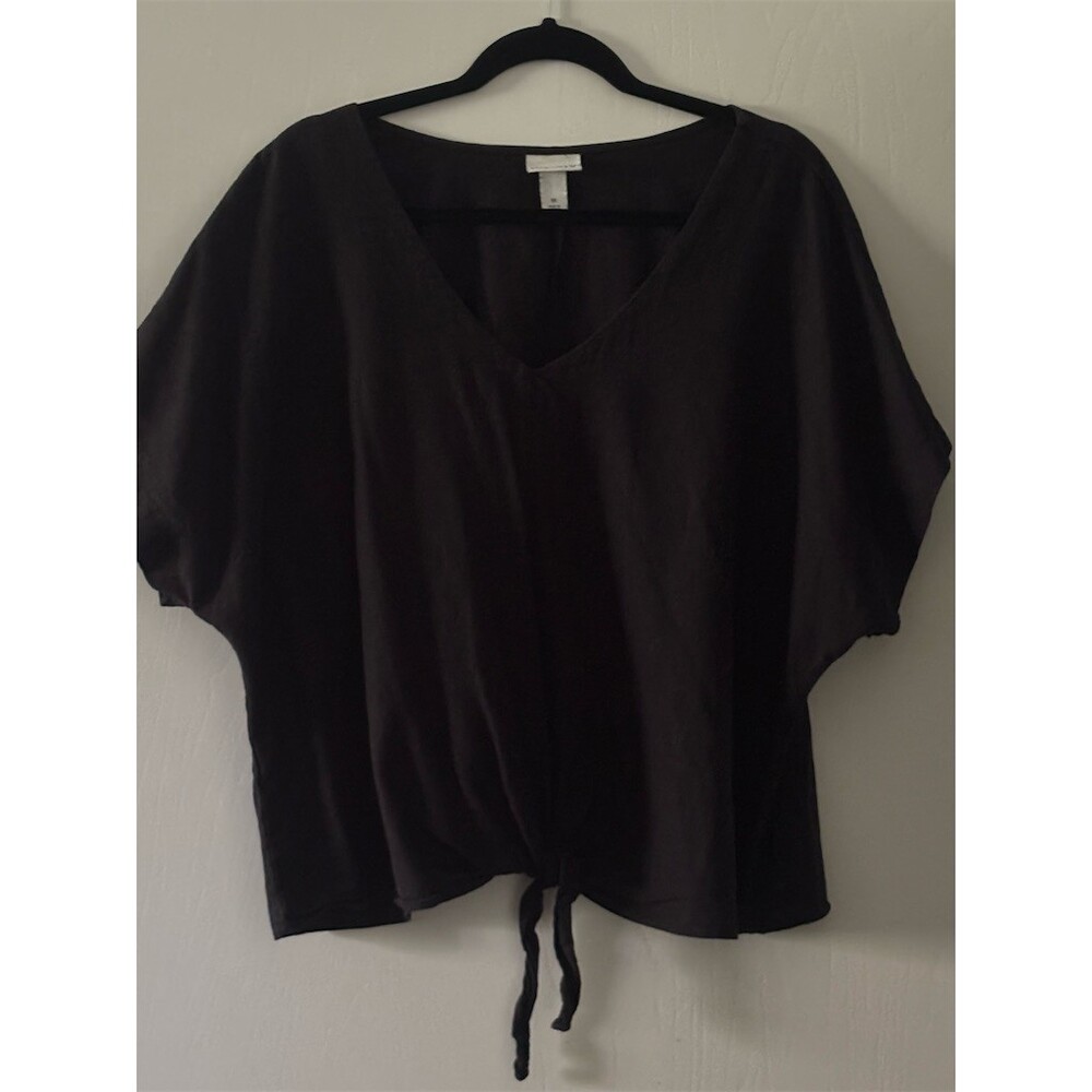 Ava & Viv Blouse Womens Plus 1X Black V-Neck Dolman Tie-Front Drawstring